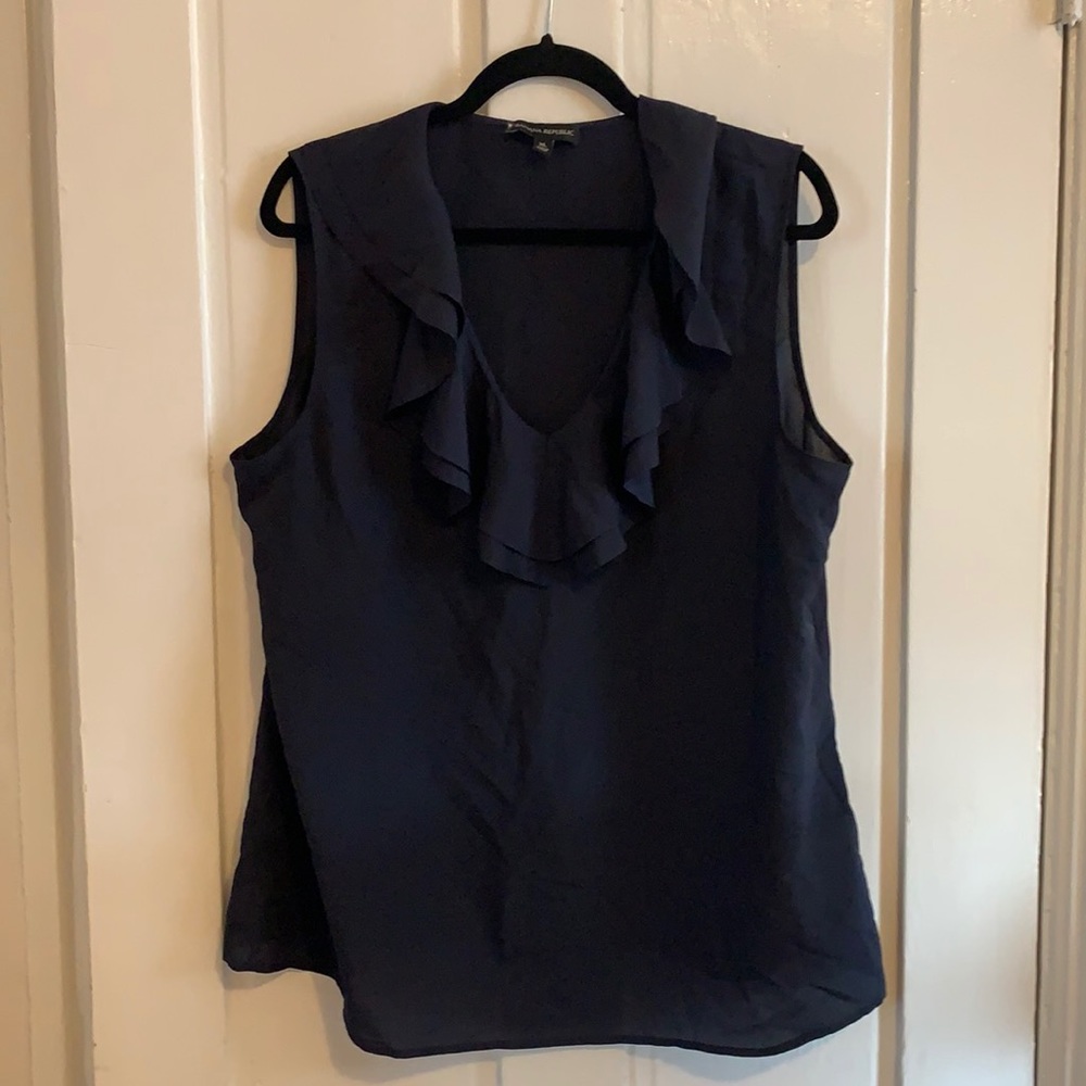 Banana Republic Navy Ruffle V-Neck Sleeveless Top